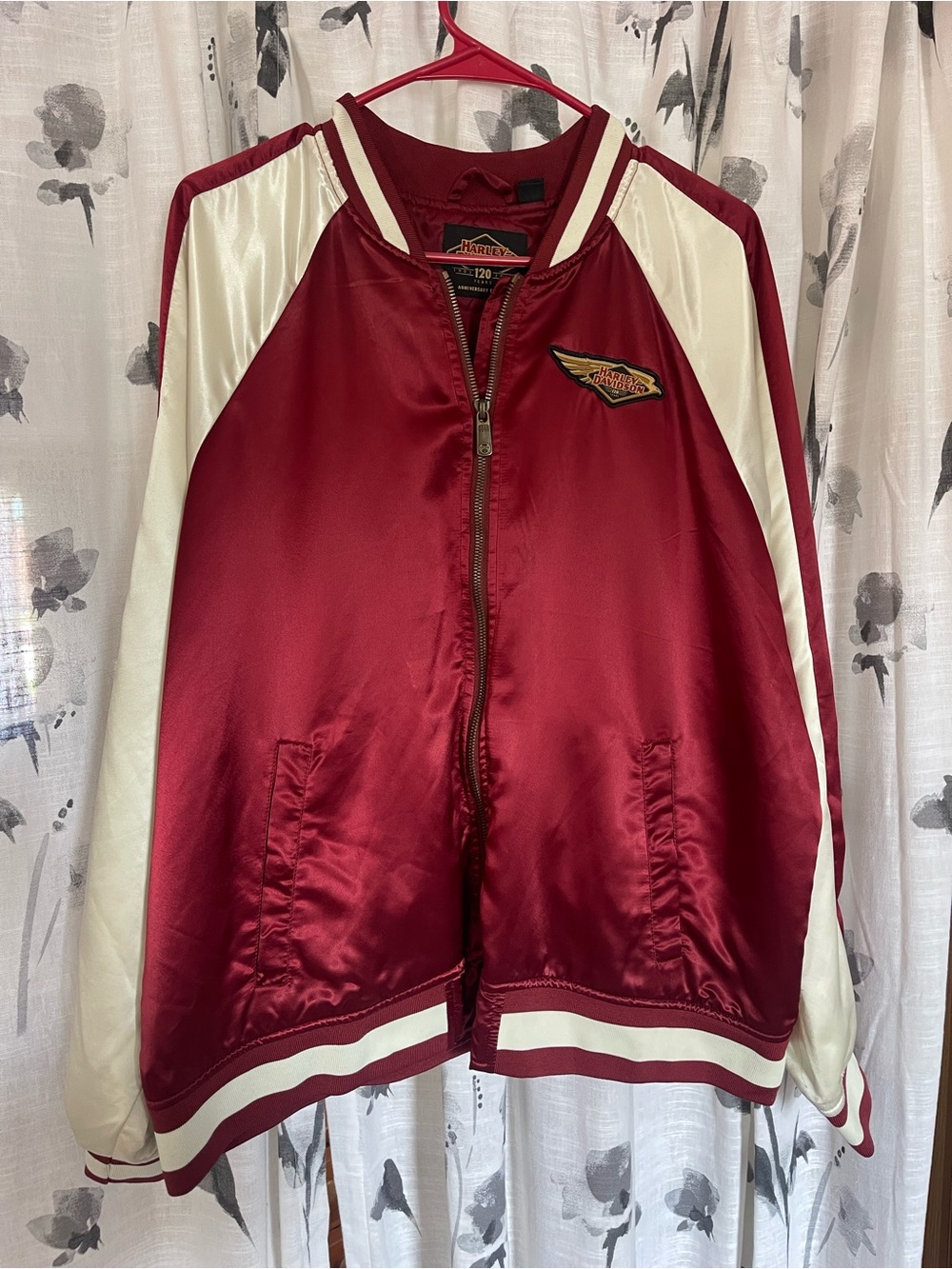 Women’s Harley Davidson Satin Bomber Jacket - Burgundy & Cream